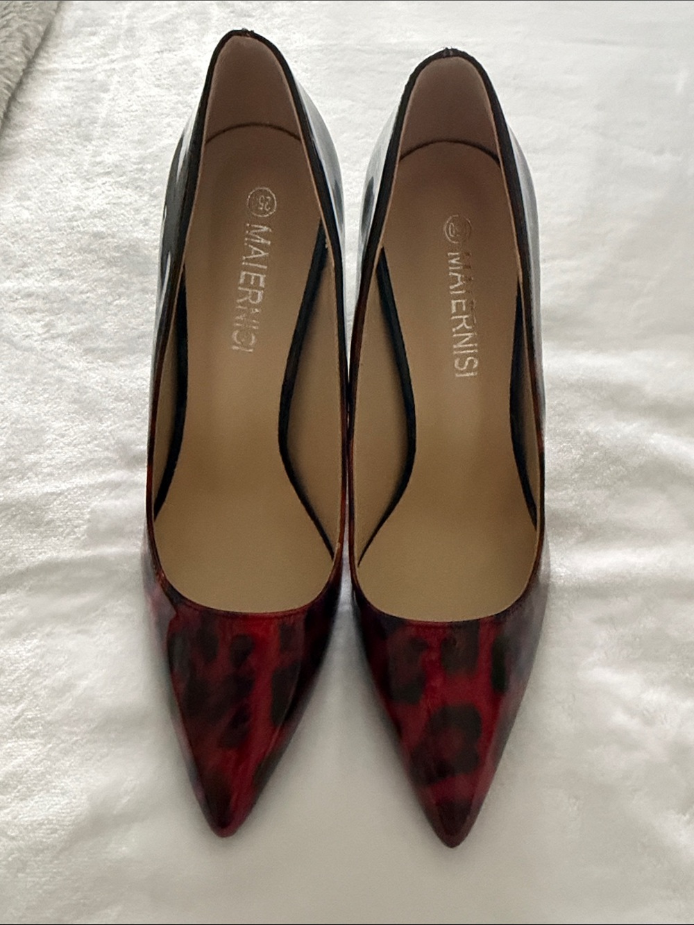 Red and Black Leopard Patent Stiletto Pumps - Women's High Heels - Picture 4 of 11